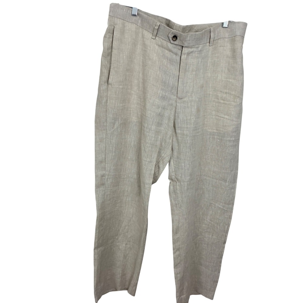 Modelcloth Linen Pants Mens XL Beige Pure Linen Flat Front Coastal Summer Casual